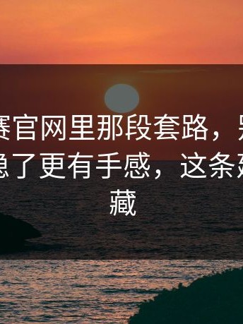 每日大赛官网里那段套路，别跳过—看懂就稳了更有手感，这条建议先收藏