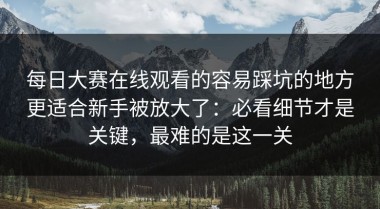 每日大赛在线观看的容易踩坑的地方更适合新手被放大了：必看细节才是关键，最难的是这一关