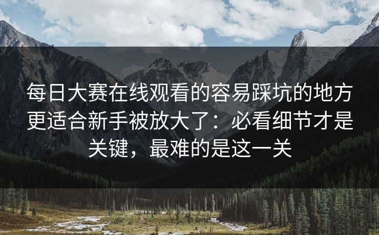 每日大赛在线观看的容易踩坑的地方更适合新手被放大了：必看细节才是关键，最难的是这一关